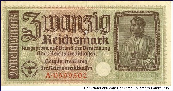Germany 20 Reichsmark 1939-1945 (German Occupying Forces) P-R139 Banknote
