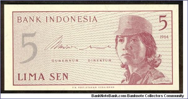 Indonesia 5 Sen 1964 P91 Banknote