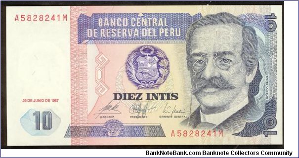 Peru 10 Intis 1989 P129. Banknote