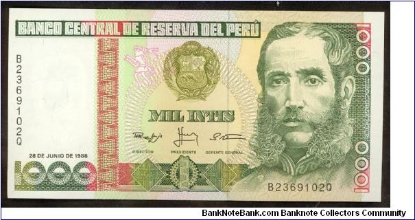 Peru 1000 Intis 1988 P136 Banknote