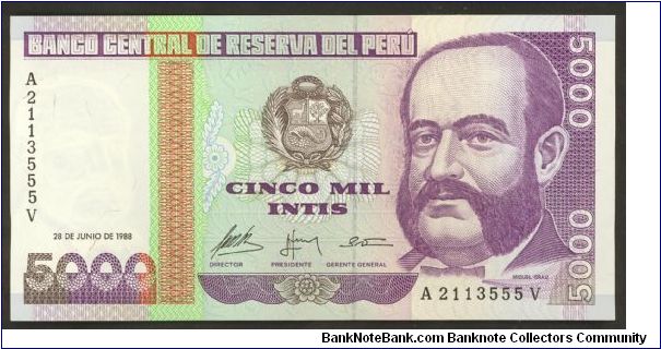 Peru 5000 Intis 1988 P137 Banknote