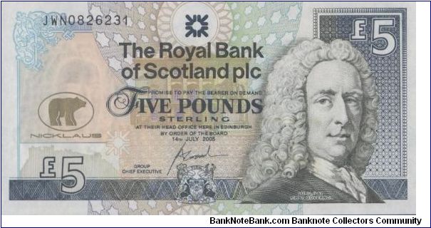 Jack Nicklaus 5 Pounds Sterling banknote from the Royal Bank of Scotland Banknote