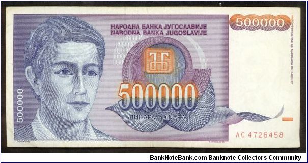 Yugoslavia 500,000 Dinara 1993 P119 Banknote