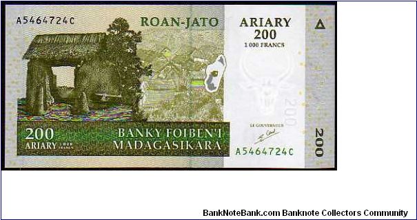 200 Ariary=1000 Francs
Pk 87 Banknote