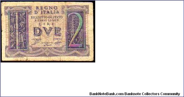 2 Lire
Pk 27 Banknote