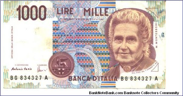 Red-violet and multicolour. M. Montessori at right and as watermark. Teacher and student at left center on back. Seal: Type C Banknote