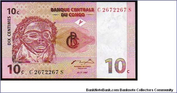 *DEMOCRATIC REPUBLIC*
__

10 Centimes__
pk# 82__01.11.1997
 Banknote