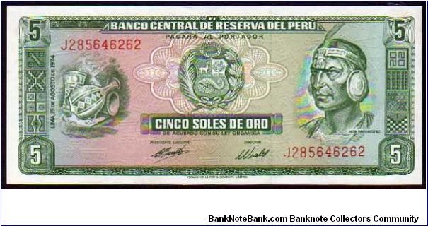 5 Soles de Oro

Pk 106 Banknote