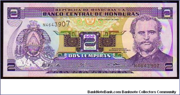2 Lempiras

Pk 85
==================
23-January-2003
================== Banknote