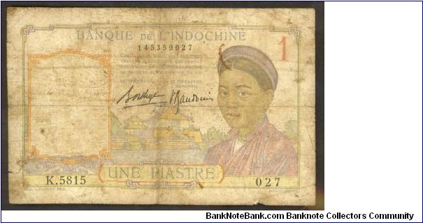 French Indochina 1 Piastre 1932 P54 Banknote