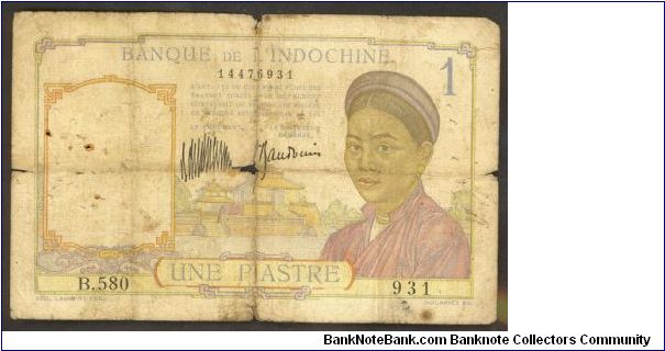 French Indochina 1 Piastre 1932 P54a Banknote