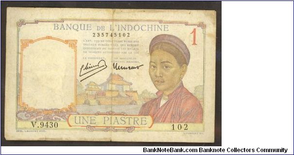 French Indochina 1 Piastre 1949 P54e V.9430 Banknote