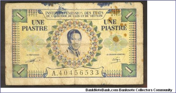 French Indochina 1 Piastre 1953 P104 Banknote