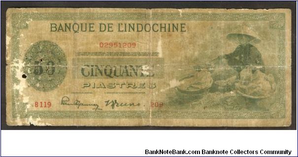 french Indochina 50 Piastres 1945 P77 Banknote