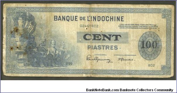 French Indochina 100 Piastres 1945 P78. Banknote
