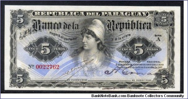 P-156 L.1907 5 pesos Banknote