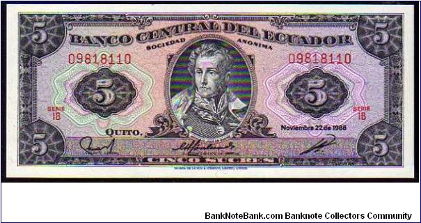 5 Sucres
Pk 113
-----------------
22-11-1988

Series I/B
----------------- Banknote