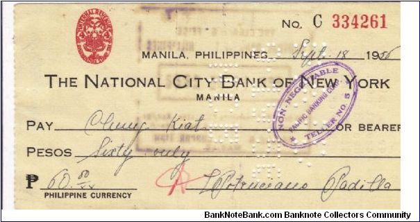 Manila Philippines Check. Banknote