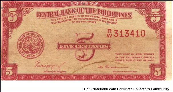 PI-126 Philippine English series 5 centavo note in series, 2 - 2. Banknote