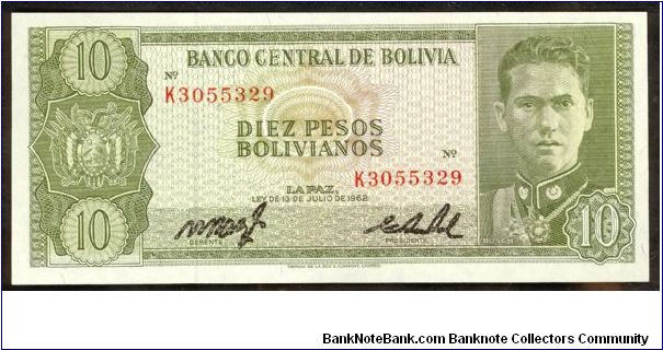 Bolivia 10 Bolivianos 1962 P154. Banknote