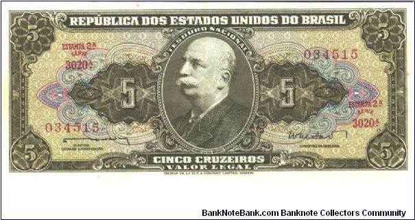 Brown on multicolour underprint. Portrait Barao do Rio Branco at center. Signature 11, Series #2301-3500. Banknote