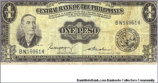 PI-133c English series 1 Peso note, prefix BN. Banknote