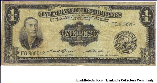 PI-133d English series 1 Peso note, prefix FQ. Banknote