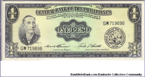 PI-133e English series 1 Peso note, prefix GW. Banknote