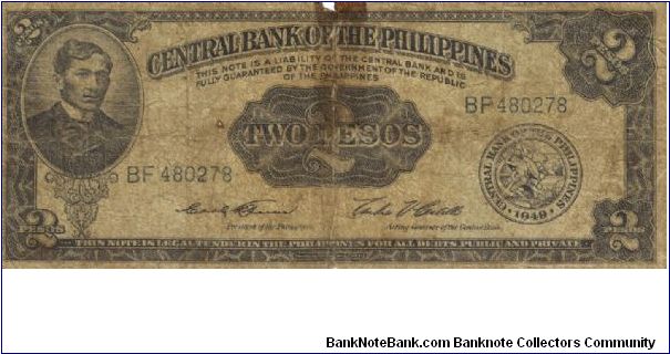 PI-134c English series 2 Peso note, prefix BF. Banknote