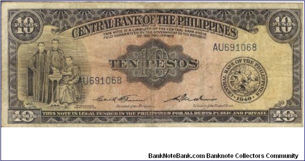 PI-136c English series 10 Pesos note, prefix AU. Banknote