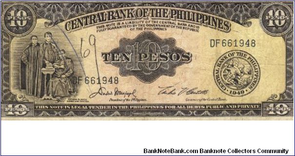PI-136e English series 10 Peso note, prefix DF. Banknote