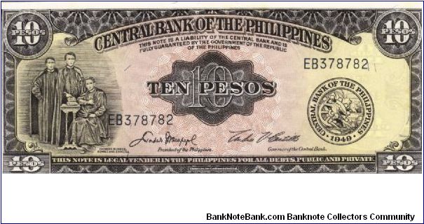 PI-136e Engllish series 10 Peso note prefiEB. Banknote