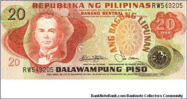 Philippines 20 Pesos note in series, 2 of 2. Banknote