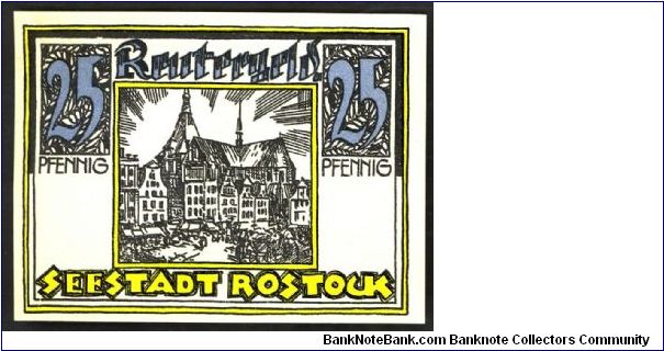 Germany Notgeld Rostock 25Pf 1922 L1108. Banknote
