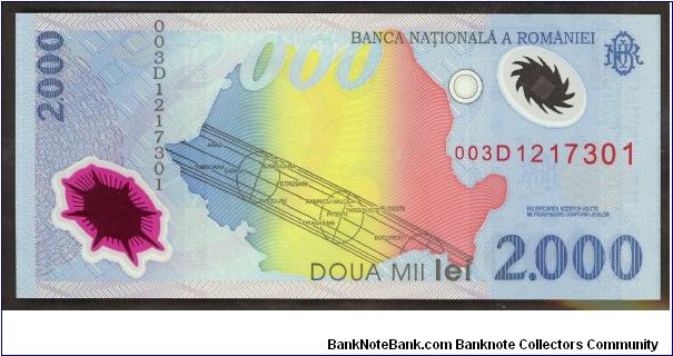 Romania 2000 Lei 1999 Polymer P111. Banknote