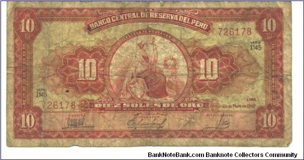 Orange on multicolour underprint. Seated liberty holding shield and staff at center. Banknote