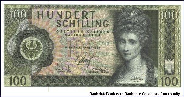 Dark green on multicolour underprint.Angelika Kauffmann at right. Large house on back. Banknote