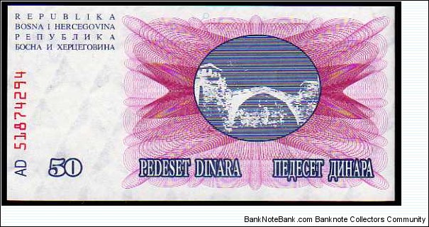 Banknote from Bosnia year 1992