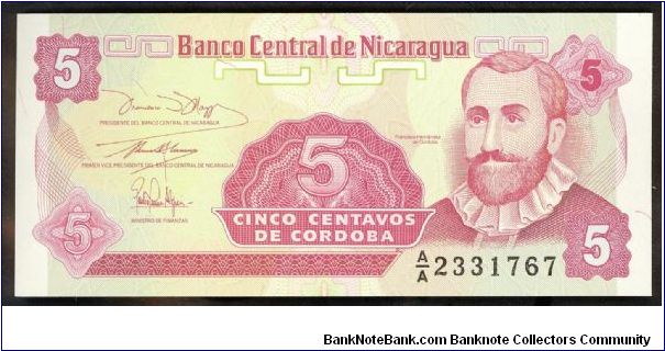 Nicaragua 5 Centavo 1991 P168. Banknote