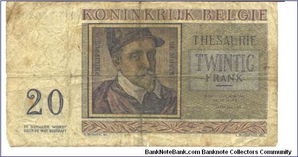 Banknote from Belgium year 1956