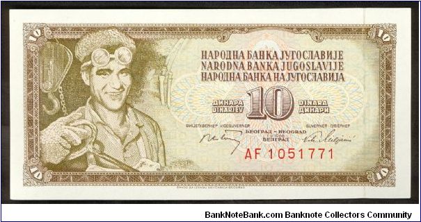 Yugoslavia 10 Dinara 1968 P82. Banknote