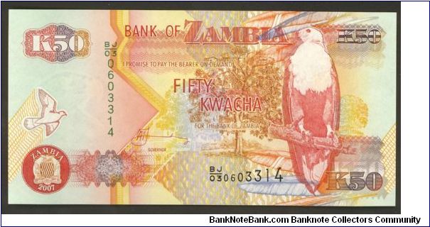 Zambia 50 Kwacha 2007 PNEW. Banknote