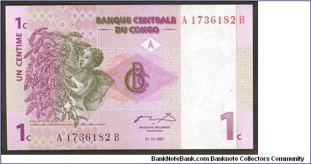 Congo 1 Centime 1997 P80. Banknote