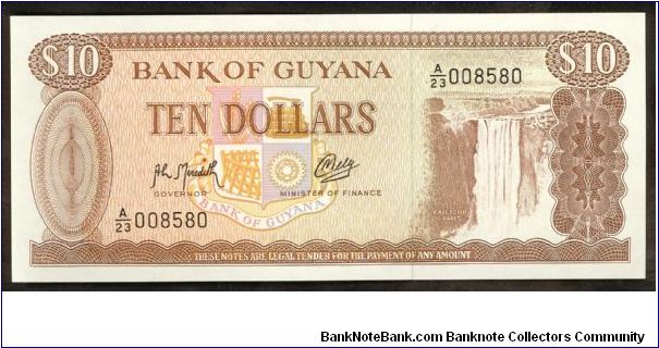 Guyana 10 Dollars 1992 P23. Banknote