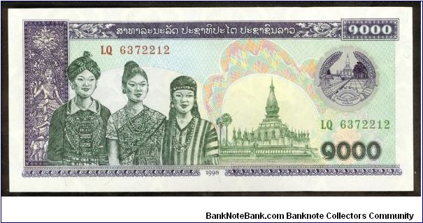 Laos 1000 Kip 1998 P32e. Banknote