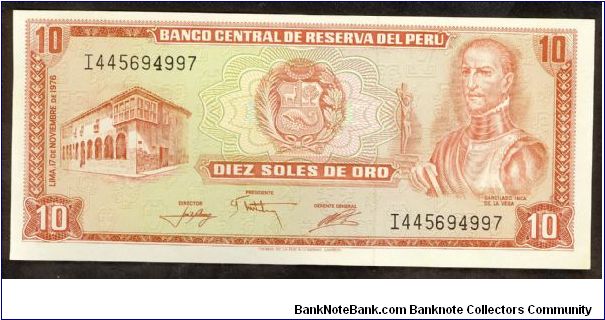 Peru 10 Soles De Oro 1976 P112. Banknote