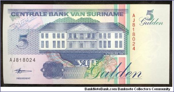 Suriname 5 Gulden 1998 P136 TDLR. Banknote