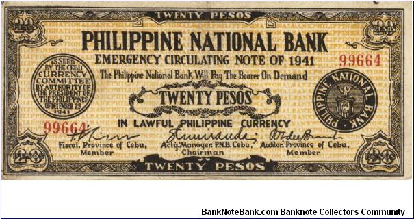 S-218a Cebu 20 Pesos note. I will sell or trade this note for either Philippine or Japan occupation notes I need. Banknote