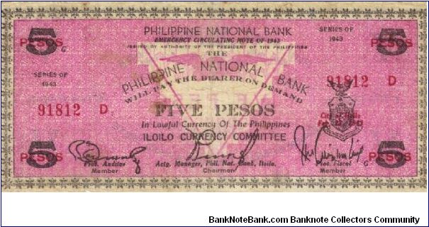 S-328a Iloilo 5 Pesos note. I will sell or trade this noted for Philippine or Japan occupation notes I need. Banknote