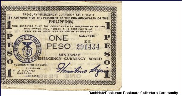 S-505 Mindanao 1 Peso note. I will sell or trade this note for Philippine or Japan occupation notes I need. Banknote